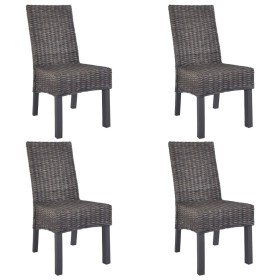 Sillas de comedor 4 unidades ratán Kubu y madera mango marrón Sillas de comedor 4 unidades ratán Kubu y madera mango marrón
