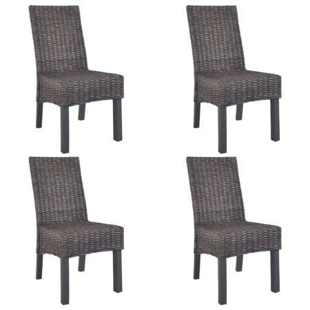 Sillas de comedor 4 unidades ratán Kubu y madera mango marrón