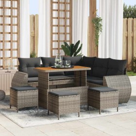 Conjunto de sofá de jardín 9 pcs Gris ratán sintético
