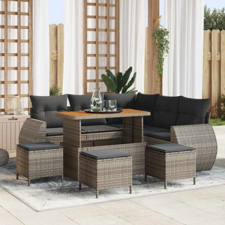 Conjunto de sofá de jardín 9 pcs Gris ratán sintético