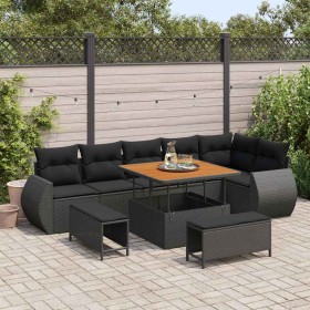 Conjunto de sofá de jardín 9 pcs Negro ratán sintético