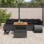 Conjunto de sofá de jardín 9 pcs Negro ratán sintético