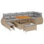 Conjunto de sofá de jardín 9 pcs Beige ratán sintético