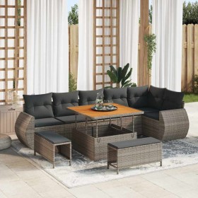 Conjunto de sofá de jardín 9 pcs Gris ratán sintético