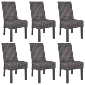 Sillas de comedor 6 unidades ratán Kubu y madera mango marrón