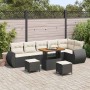 Conjunto de sofá de jardín 9 pcs Negro ratán sintético