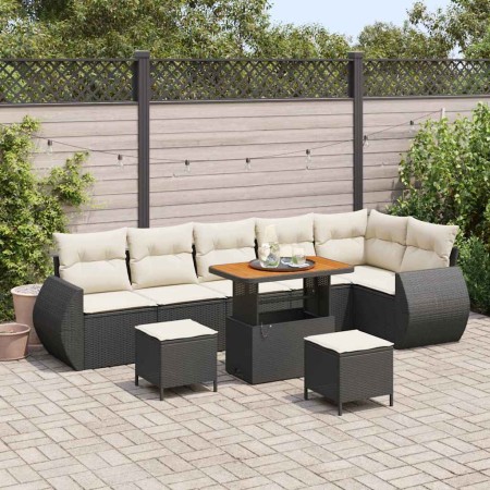 Conjunto de sofá de jardín 9 pcs Negro ratán sintético