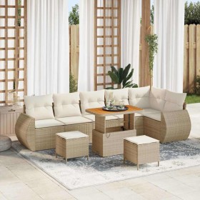 Conjunto de sofá de jardín 9 pcs Beige ratán sintético