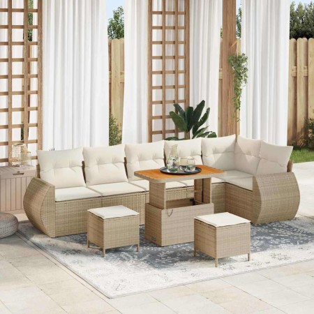 Conjunto de sofá de jardín 9 pcs Beige ratán sintético