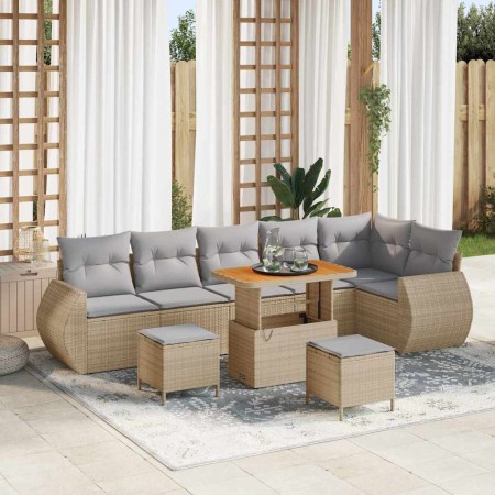 Conjunto de sofá de jardín 9 pcs Beige ratán sintético