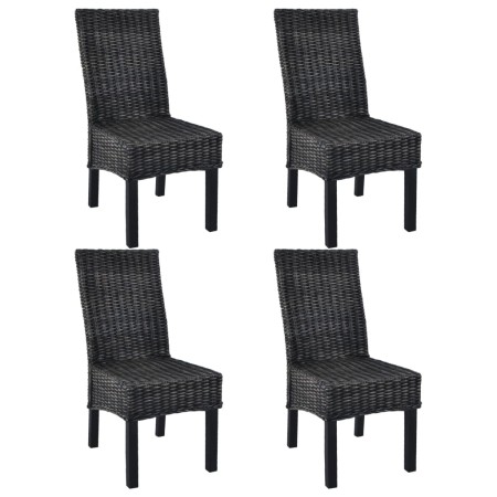 Sillas de comedor 4 unidades ratán Kubu y madera mango negro