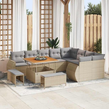 Conjunto de sofá de jardín 12 pcs Beige ratán sintético