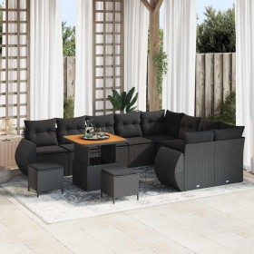 Conjunto de sofá de jardín 12 pcs Negro ratán sintético