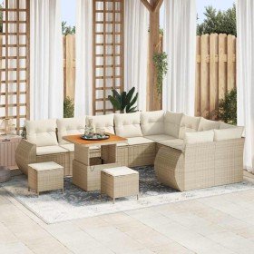Conjunto de sofá de jardín 12 pcs Beige ratán sintético