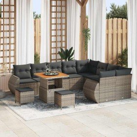 Conjunto de sofá de jardín 12 pcs Gris ratán sintético