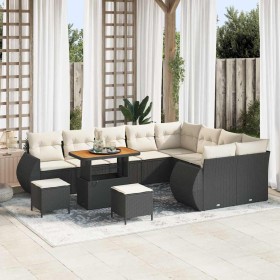 Conjunto de sofá de jardín 12 pcs Negro ratán sintético