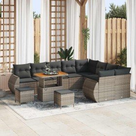 Conjunto de sofá de jardín 12 pcs Gris ratán sintético