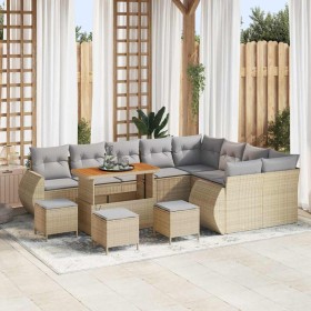 Conjunto de sofá de jardín 13 pcs Beige ratán sintético