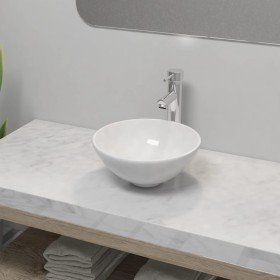 Lavabo de baño con grifo mezclador cerámica redondo blanco