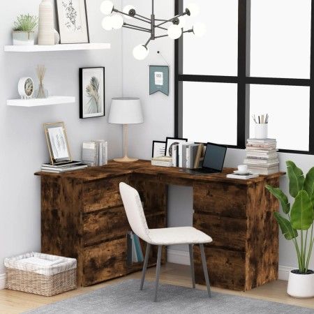 Smoked oak plywood corner desk 145x100x76cm by vidaXL, Desks - Ref: Foro24-815441, Price: 143,98 €, Discount: %