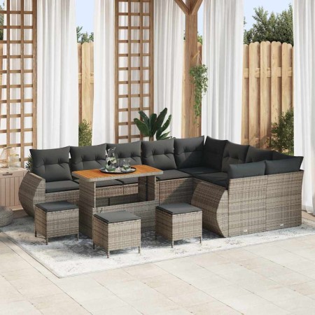 Conjunto de sofá de jardín 13 pcs Gris ratán sintético