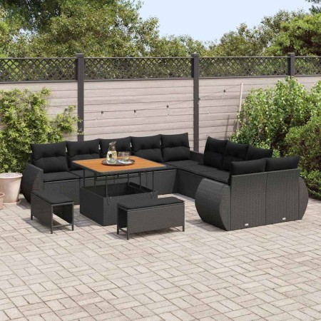 Conjunto de sofá de jardín 13 pcs Negro ratán sintético