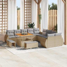 Conjunto de sofá de jardín 13 pcs Beige ratán sintético