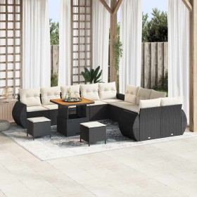 Conjunto de sofá de jardín 13 pcs Negro ratán sintético