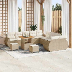 Conjunto de sofá de jardín 13 pcs Beige ratán sintético