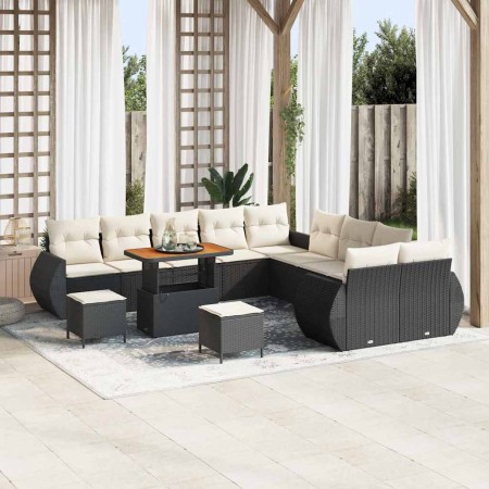Conjunto de sofá de jardín 13 pcs Negro ratán sintético