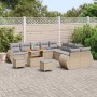 Conjunto de sofá de jardín 13 pcs Beige ratán sintético