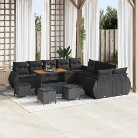 Conjunto de sofá de jardín 14 pcs Negro ratán sintético