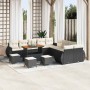 Conjunto de sofá de jardín 14 pcs Negro ratán sintético