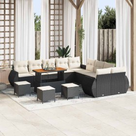 Conjunto de sofá de jardín 14 pcs Negro ratán sintético