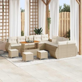 Conjunto de sofá de jardín 14 pcs Beige ratán sintético