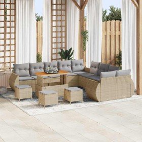 Conjunto de sofá de jardín 14 pcs Beige ratán sintético