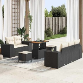 Conjunto de sofá de jardín 8 pcs Negro ratán sintético