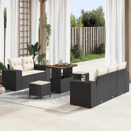Conjunto de sofá de jardín 8 pcs Negro ratán sintético
