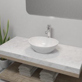 Lavabo de baño con grifo mezclador cerámica ovalado blanco