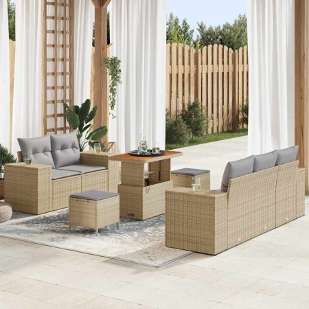 Conjunto de sofá de jardín 8 pcs Beige ratán sintético