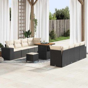 Conjunto de sofá de jardín 11 pcs Negro ratán sintético en Conjuntos de jardín | Comprar online en Foro24