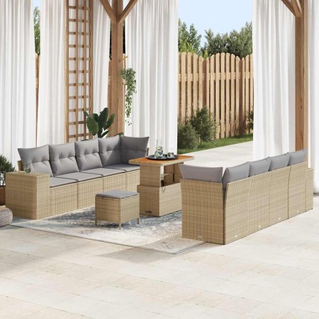 Conjunto de sofá de jardín 11 pcs Beige ratán sintético