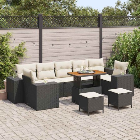 Conjunto de sofá de jardín 10 pcs Negro ratán sintético