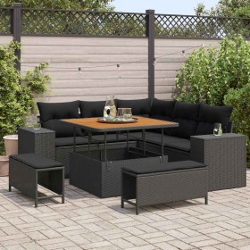 Conjunto de sofá de jardín 8 pcs Negro ratán sintético