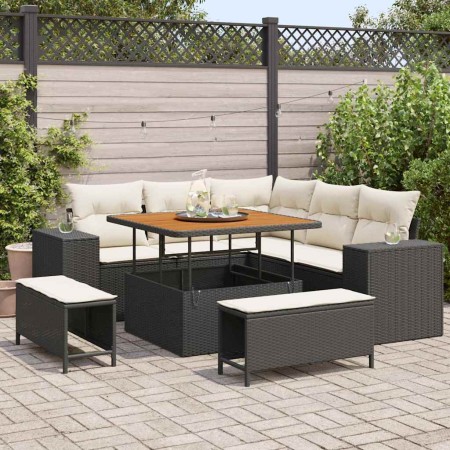 Conjunto de sofá de jardín 8 pcs Negro ratán sintético