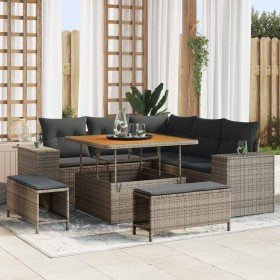Conjunto de sofá de jardín 8 pcs Gris ratán sintético
