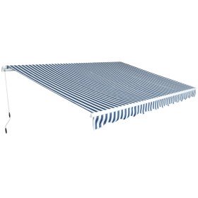 Toldo plegable de operación manual 450 cm azul y blanco Toldo plegable de operación manual 450 cm azul y blanco