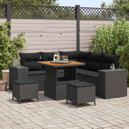 Conjunto de sofá de jardín 8 pcs Negro ratán sintético