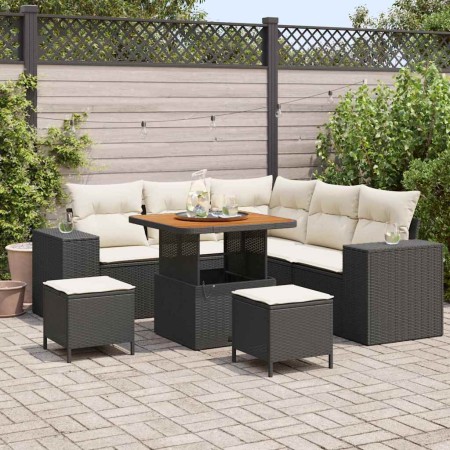 Conjunto de sofá de jardín 8 pcs Negro ratán sintético