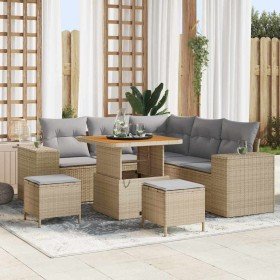Conjunto de sofá de jardín 8 pcs Beige ratán sintético